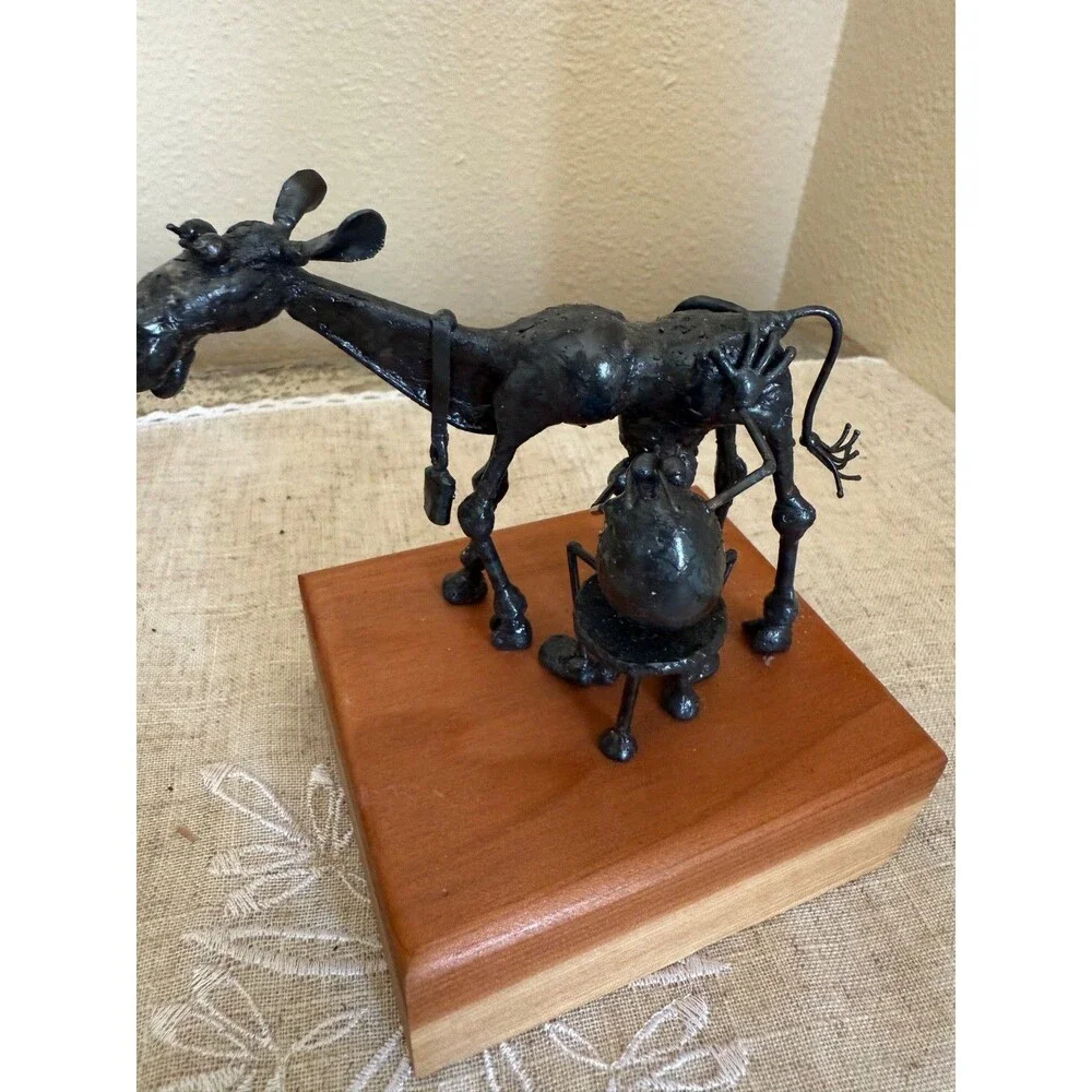 Greg Quayle Original Flea Metal Sculpture Vintage Flea Milking Cow RARE